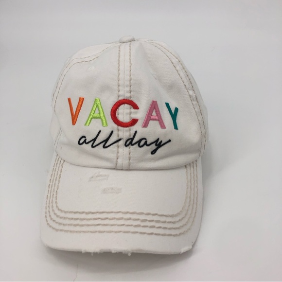 KBETHOS Embroidered Vacy All Day White Distressed Baseball Cap - Picture 9 of 14